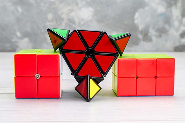 Colorful toy constructions designed shaped red on light, toy plastic