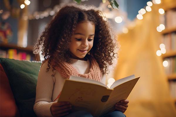 girl reading sensory books 