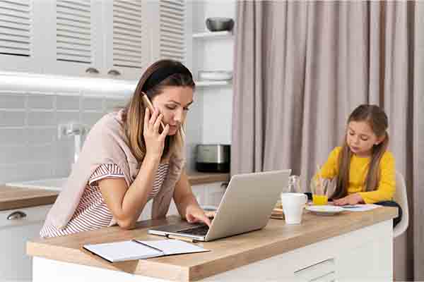 Mother working from home 