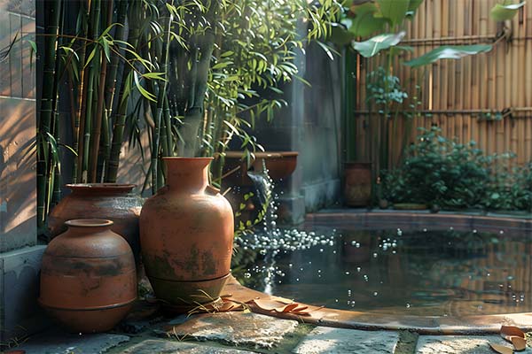 Water fountain in backyard