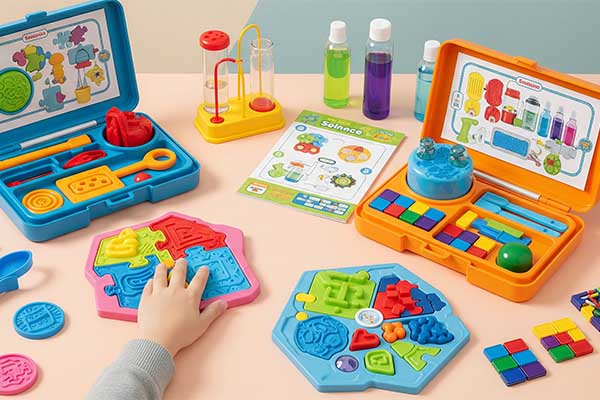 A kid playing with sensory toys 
