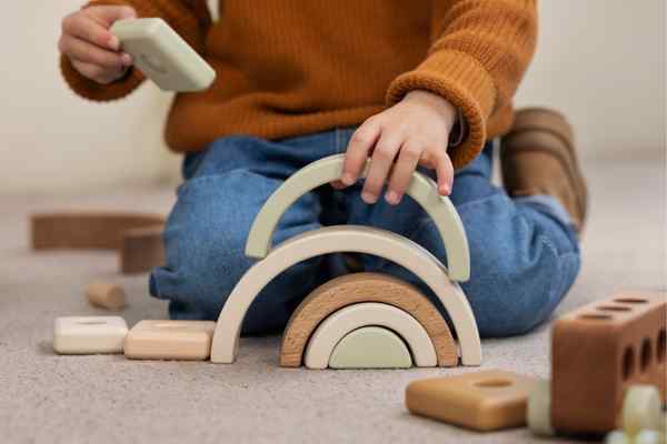 boy playing with eco toys indoors