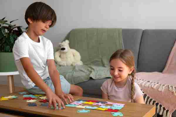 Kids playing puzzle games 