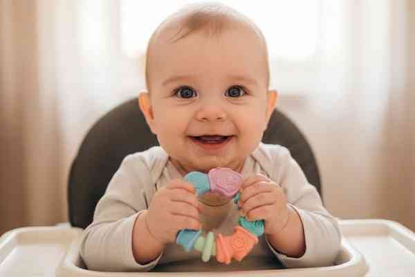 Baby holding a teething toy